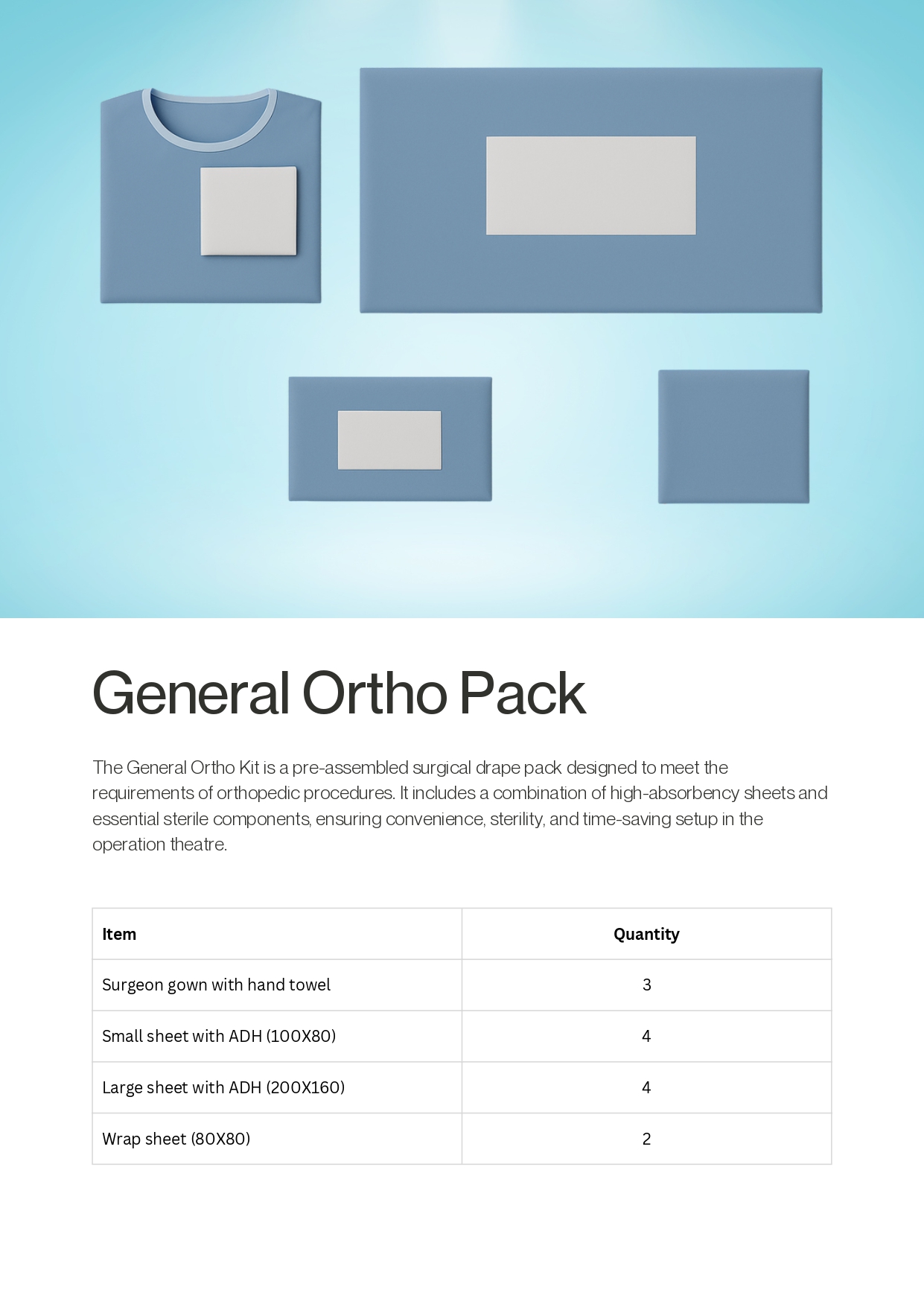 General Ortho Pack Specification Sheet